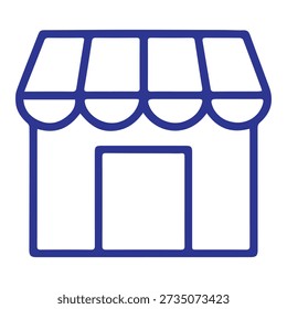 Outline vector illustration of a storefront, representing shop, retail business, market, or local commerce.