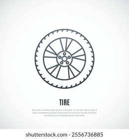 Outline vector illustration of Tire. Tire icon isolated on white background.