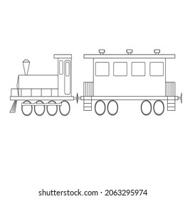 An outline vector illustration of a toy train isolated on transparent background. Designed in black and white colors for web concepts, prints, wraps, templates.