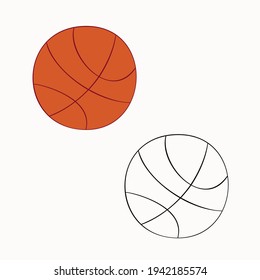 An outline vector illustration of two basketball balls isolated on white background. Designed in a classic for prints, wraps as a coloring page for adults and kids for adults and kids.