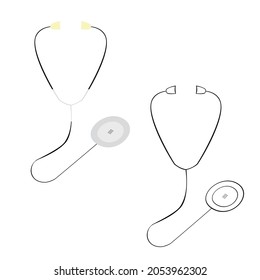 An outline vector illustration of two phonendoscopes on transparent background. Designed in grey, black colors for medical concepts