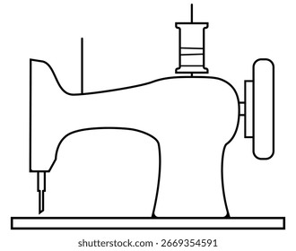 Ilustración vectorial de contorno de una máquina de coser vintage, aislado en un fondo blanco.
