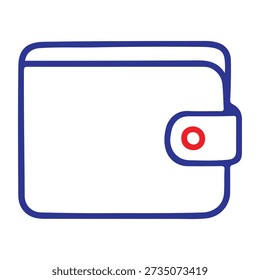 Outline vector illustration of a wallet with button clasp, symbolizing personal finance, money storage, or payments.