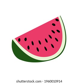 An outline vector illustration of a watermelon piece isolated on white background. Designed in red and green colors for prints, wraps for kids and adults.