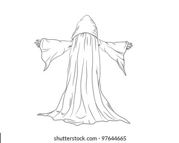 outline vector illustration of a wizard  or a monk. 8
