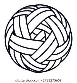 Outline vector illustration of a yarn ball with interwoven strands, suitable for knitting, crafts, and handmade design themes.