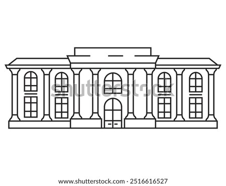 Outline vector illustration.Isolated on white background.Government and education buildings.City hall building.Web line icon.Bank building.Museum line icon.