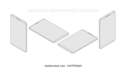 Outline vector isometric variants of smartphones. Concept set EPS 10 illustration