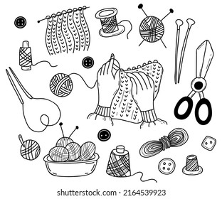 Outline Vector Knitting Tools Set Wool Stock Vector (Royalty Free ...