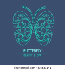 Outline Vector logo butterfly for design organic cosmetic, beauty company and greeting cards. Outline style. Flat icons 