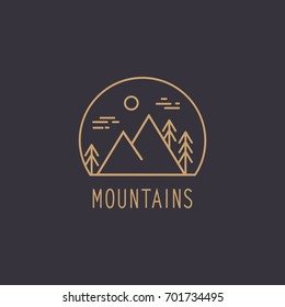 Outline vector logo of mountain. Nature travel logo.