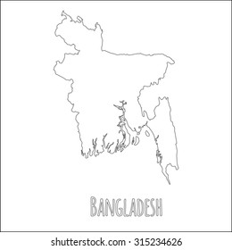 Outline vector map of Bangladesh. Simple Bangladesh border map. Vector silhouette on white background.