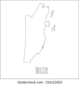 Outline vector map of Belize. Simple Belize border map. Vector silhouette on white background.