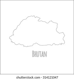 Outline vector map of Bhutan. Simple Bhutan border map. Vector silhouette on white background.