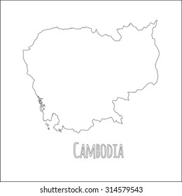 Outline vector map of Cambodia. Simple Cambodia border map. Vector silhouette on white background.