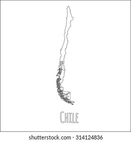 Outline vector map of Chile. Simple Chile border map. Vector silhouette on white background.