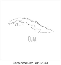 Outline vector map of Cuba. Simple Cuba border map. Vector silhouette on white background.