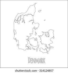 Outline vector map of Denmark. Simple Denmark border map. Vector silhouette on white background.