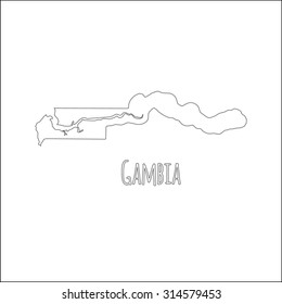 Outline vector map of Gambia. Simple Gambia border map. Vector silhouette on white background.