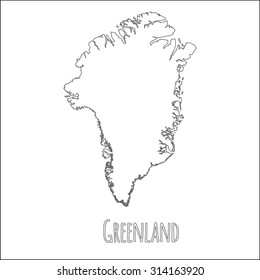 Outline vector map of Greenland. Simple Greenland border map. Vector silhouette on white background.