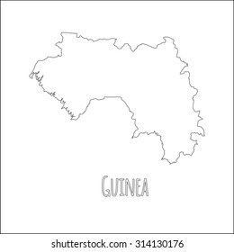 Outline vector map of Guinea. Simple Guinea border map. Vector silhouette on white background.