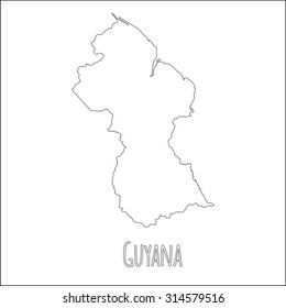 Outline vector map of Guyana. Simple Guyana border map. Vector silhouette on white background.