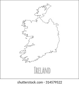 Outline vector map of Ireland. Simple Ireland border map. Vector silhouette on white background.