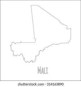 Outline vector map of Mali. Simple Mali border map. Vector silhouette on white background.