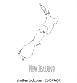 Outline vector map of New Zealand. Simple New Zealand border map. Vector silhouette on white background.