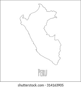 Outline vector map of Peru. Simple Peru border map. Vector silhouette on white background.