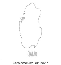 Outline vector map of Qatar. Simple Qatar border map. Vector silhouette on white background.
