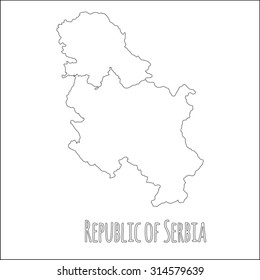 Outline vector map of Republic of Serbia. Simple Republic of Serbia border map. Vector silhouette on white background.