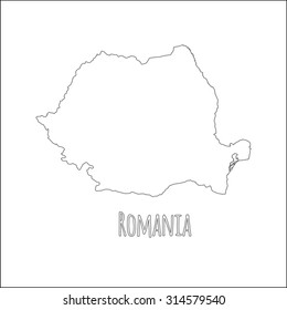 Outline vector map of Romania. Simple Romania border map. Vector silhouette on white background.