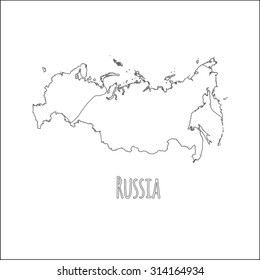 Outline vector map of Russia. Simple Russia border map. Vector silhouette on white background.