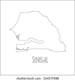 Outline vector map of Senegal. Simple Senegal border map. Vector silhouette on white background.