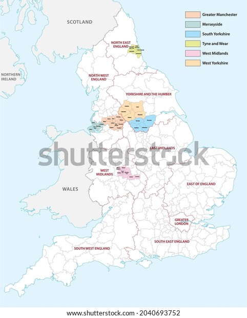 Outline Vector Map Six Metropolitan Counties Stock Vector (Royalty Free ...