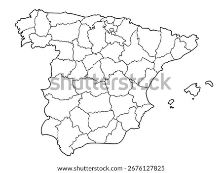 Outline vector map of Spain. Administrative and political regions and provinces.Vector illustration