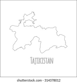 Outline vector map of Tajikistan. Simple Tajikistan border map. Vector silhouette on a white background.