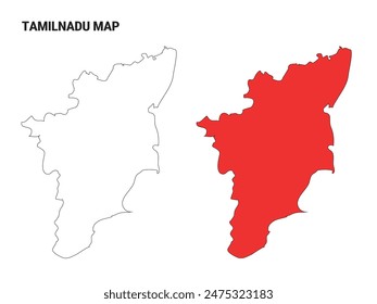 Outline vector map of Tamilnadu, Tamilnadu vector map drawing, vector map, Tamilnadu map illustration, ouline drawing of Tamilnadu, illustration, drawing TN,  