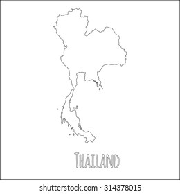 Outline vector map of Thailand. Simple Thailand border map. Vector silhouette on white background.