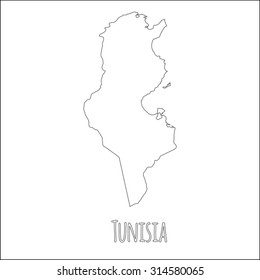 Outline vector map of Tunisia. Simple Tunisia border map. Vector silhouette on a white background.