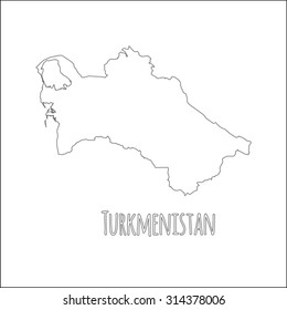 Outline vector map of Turkmenistan. Simple Turkmenistan border map. Vector silhouette on white background.