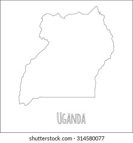 Outline vector map of Uganda. Simple Uganda border map. Vector silhouette on a white background.