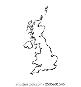 Mapa vetorial do contorno do Reino Unido. Mapa de fronteiras simples do Reino Unido.