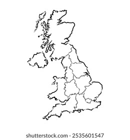 Mapa vetorial do contorno do Reino Unido. Mapa de fronteiras simples do Reino Unido.