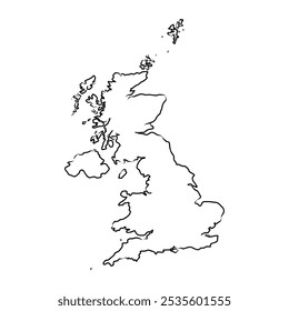 Mapa vetorial do contorno do Reino Unido. Mapa de fronteiras simples do Reino Unido.