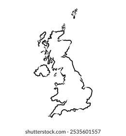 Mapa vetorial do contorno do Reino Unido. Mapa de fronteiras simples do Reino Unido.