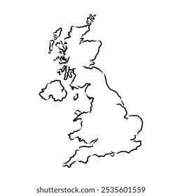 Mapa vetorial do contorno do Reino Unido. Mapa de fronteiras simples do Reino Unido.