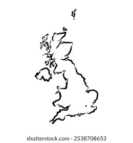 Mapa vetorial do contorno do Reino Unido. Mapa de fronteiras simples do Reino Unido.