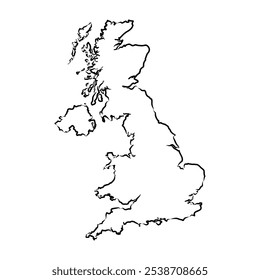 Mapa vetorial do contorno do Reino Unido. Mapa de fronteiras simples do Reino Unido.